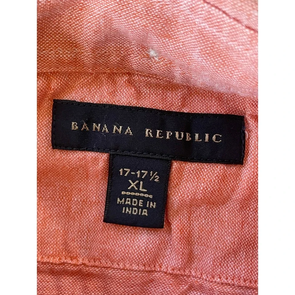 Banana Republic Mens Extra Large Button Down Shirt Coral Linen Cotton Blend